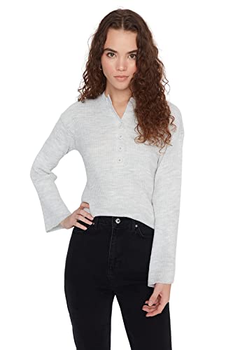 TRENDYOL Damen Women Regular Fit Basic Crew Neck Knitwear Sweater Pullover, Grau, S von TRENDYOL