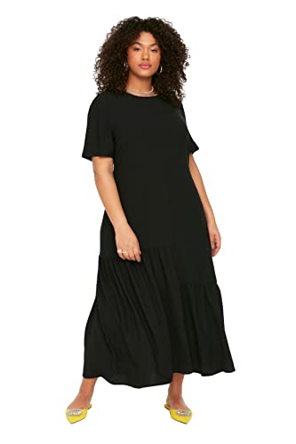 TRENDYOL Damen Women Ruffle Hem Dress Maxi Rüschen Saum Oversize Woven Plus Size Kleid, Schwarz, 42 von TRENDYOL