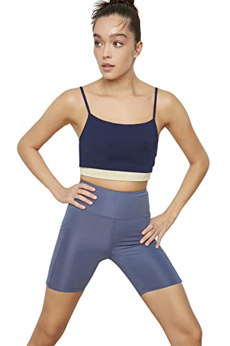 TRENDYOL Damen Women Sportswear High Waist Skinny Fit Shorts Length Sport Leggings Baby Strumpfhose, Indigo, M von TRENDYOL