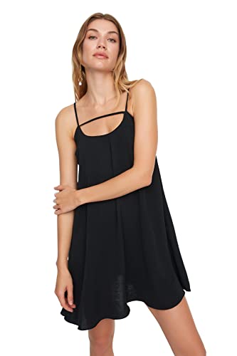 TRENDYOL Damen Women Woven Dress Mini Shift Regular Fit Webkleid, Black, 38 von TRENDYOL