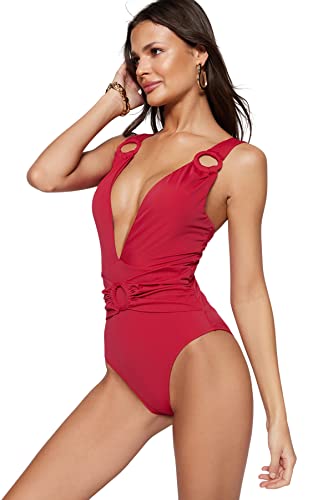 TRENDYOL Damen Women with Slogan Knit Swimsuit Baby Badebekleidung, Fuchsia, 40 von TRENDYOL