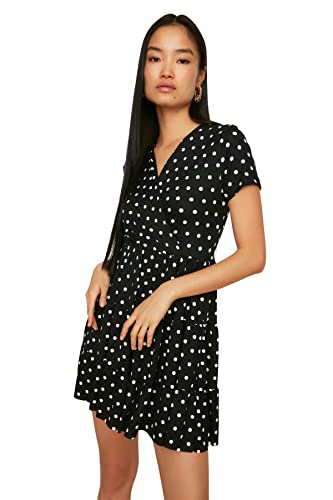 TRENDYOL Damen Zeigte Gemusterte V-ausschnitt Gestricktes Kleid Dress A-Linie, Multicoloured, S von TRENDYOL