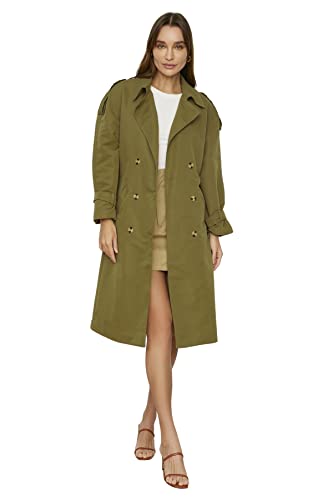 TRENDYOL Damen Zweireihiger Trenchcoat Oversize doppelreihig gewebt, Khaki, 40 von TRENDYOL