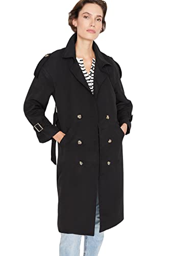 TRENDYOL Damen Oversize Zweireihiger Gewebter Trenchcoat Coat, Schwarz, 34 von TRENDYOL
