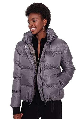 Trendyol Damen jung Figurbetont Puffer Plain Webstoff Winterjacke Coat, Anthracite, x_s von TRENDYOL