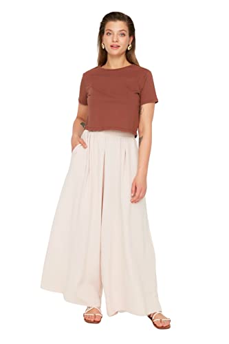 TRENDYOL Damen mit Normaler Taille, Entspannt, Übergröße Hose, Beige, 42 EU von TRENDYOL