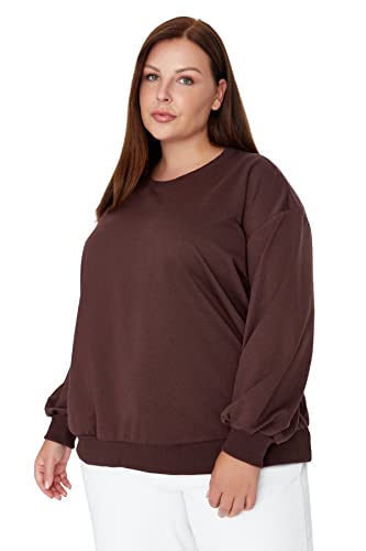 TRENDYOL Damen mit Rundhalsausschnitt, Einfarbig, Normale Passform, Übergröße Sweatshirt, Braun, XXL Große Größen EU von TRENDYOL