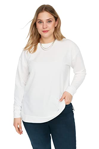 TRENDYOL Damen mit Rundhalsausschnitt, Einfarbig, Normale Passform, Übergröße Sweatshirt, Natur, XL EU von TRENDYOL