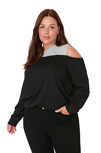 TRENDYOL Damen mit Rundhalsausschnitt, Einfarbig, Normale Passform, Übergröße Sweatshirt, Schwarz, 4XL EU von TRENDYOL