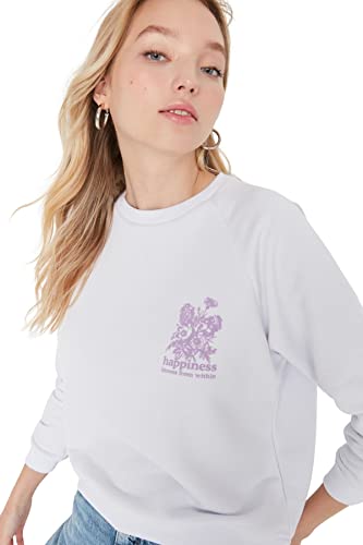 TRENDYOL Damen mit Rundhalsausschnitt, Einfarbig Sweatshirt, Weiß, L EU von TRENDYOL