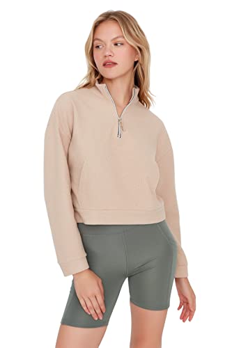 TRENDYOL Damen mit Stehkragen, Einfarbig Sweatshirt, Camel, L EU von TRENDYOL