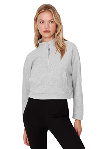 TRENDYOL Damen mit Stehkragen, Einfarbig Sweatshirt, Grau, S EU von TRENDYOL