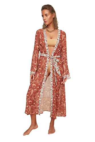 TRENDYOL Damen & Schal musterte Kimono Kaftan, Multi Color, L EU von TRENDYOL