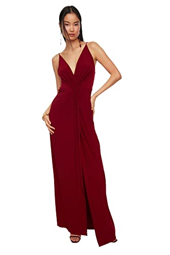 Trendyol Damen Shift-Kleid Maxi-Abendkleid, Abschlussball/Brautjungfer, Normale Passform, gestrickt, burgunderfarben, 38 von TRENDYOL