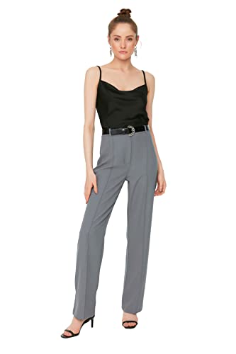 TRENDYOL Damen Hohe Taillenrippen Nähte Pants, Grau, 36 EU von TRENDYOL