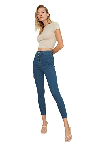 TRENDYOL Damen Basic High Waist Jegging Jeans, Blau, 42 von TRENDYOL