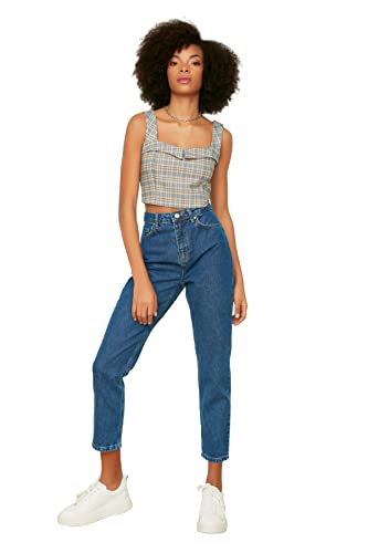 TRENDYOL Damen Trendyol High Waist Mom Jeans, Indigoblau, 34 EU von TRENDYOL