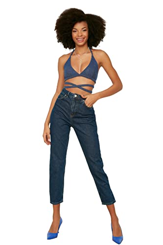 TRENDYOL Damen Trendyol High Waist Mom Jeans, Marineblau, 38 EU von TRENDYOL