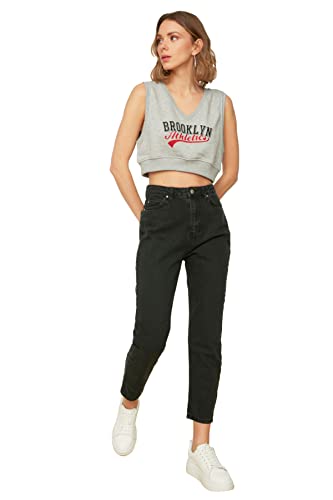 TRENDYOL Damen Trendyol -Hohe Taille Mom Jeans, Schwarz, 32 EU von TRENDYOL