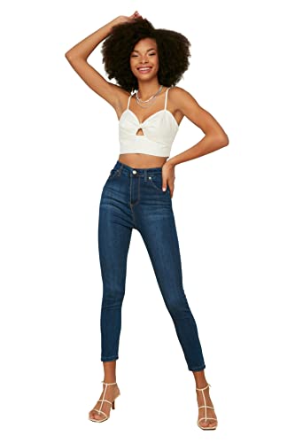 TRENDYOL Damen Trendyol High Waist Skinny Jeans, Marineblau, 36 EU von TRENDYOL