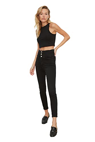 TRENDYOL Damen Trendyol Waist Detailed High Waist Skinny Jeans, Schwarz, 36 EU von TRENDYOL