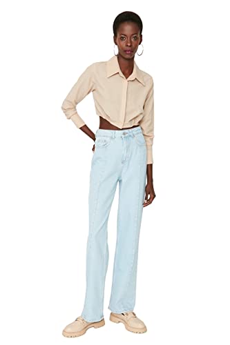 TRENDYOL Damen Trendyol Herren Basic Hoher Bund Weites Bein der 90er Jeans, Blau, 36 EU TRENDYOL Damen Trendyol Herren Basic Hoher Bund Weites Bein der 90er Jeans, Blau, 36 EU von TRENDYOL