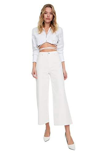 TRENDYOL Damen Basic High Waist Culotte Jeans Jeans Culotte, Natur, 38 von TRENDYOL