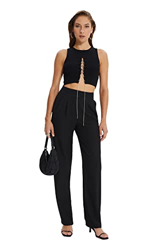 TRENDYOL Damen Trendyol Drapierte Gefaltete Breite Pants, Schwarz, 40 EU von TRENDYOL