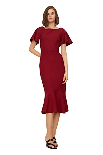 TRENDYOL Women's Band Midi-Kleid. Dress, Burgundy, 36 von TRENDYOL