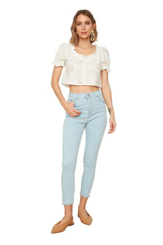 Trendyol Women's Herren Basic Hoher Bund Skinny Jeans, Light Blue, 38 von TRENDYOL