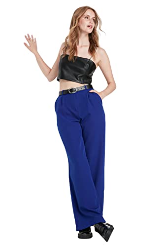 TRENDYOL Damen Herren Basic Hoher Bund Wide Leg Hose Pants, Blau, 36 von TRENDYOL
