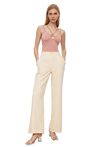 TRENDYOL Damen Herren Basic Hoher Bund Wide Leg Hose Pants, Stein, 34 von TRENDYOL