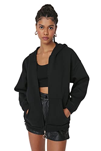 TRENDYOL Damen Kapuzensweatshirt in Oversize-Optik Sweatshirt, Schwarz, M von TRENDYOL