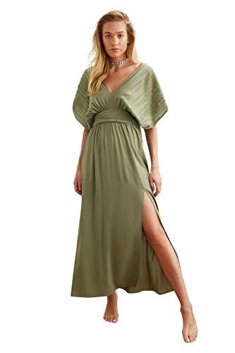 Trendyol Women's Kettenviskose Strandkleid Dress, Khaki, 38 von TRENDYOL