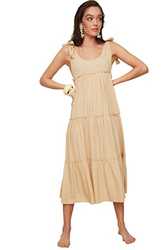 TRENDYOL Damen Detailed Tie. Dress, Beige, 34 EU von TRENDYOL