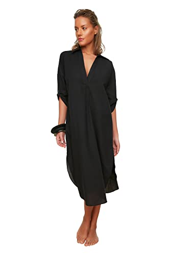 TRENDYOL Damen TIPP Detailliertes Strandkleid Dress, Schwarz, 40 von TRENDYOL