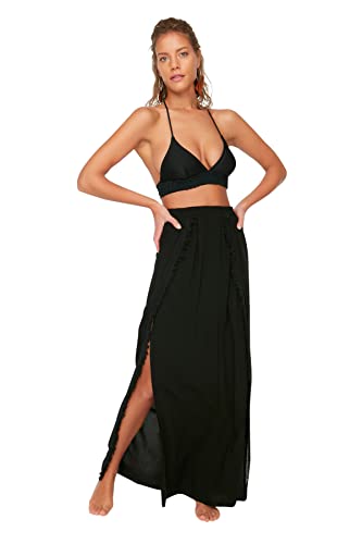 Trendyol Damen Woman Beachwear Maxi Wrapover Regular fit Woven Skirt Baby Rock, Black, 64 von TRENDYOL