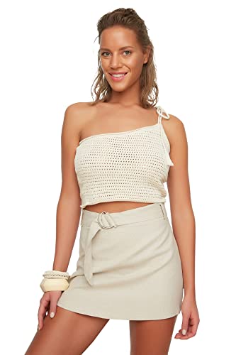 Trendyol Damen Linen Textured Belt Detailed Skirt, Beige, 36 EU von TRENDYOL