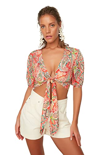 Trendyol Women's Detaillierte Viskose-Bluse, die Ernte anschließen Blouse, Mixed Colours, 42 von TRENDYOL