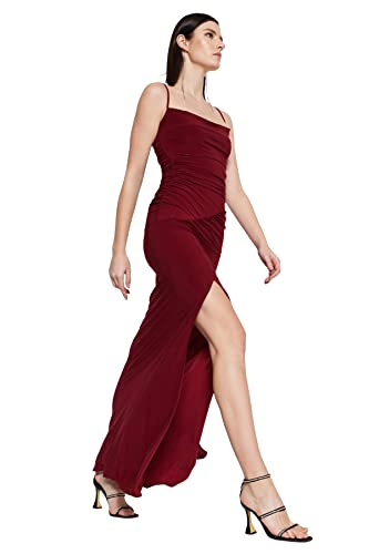 Trendyol Damen Glam Maxi Shift Slim Fit Strick-Abendkleid, burgunderfarben, 42 von TRENDYOL