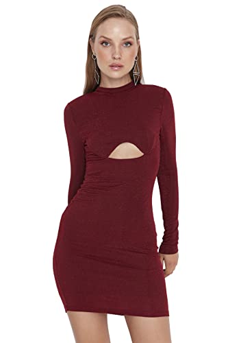 Trendyol Damen Glam figurbetontes Mini-Strickkleid Kleid, burgunderfarben, 62 von TRENDYOL