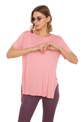 Trendyol Damen Gestrickter Freund Gestricktes T-shirt T Shirt, Rosa, S EU von TRENDYOL