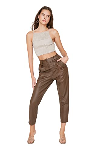 TRENDYOL Damen Design Normal Waist Straight Pants, Braun, 40 EU von TRENDYOL