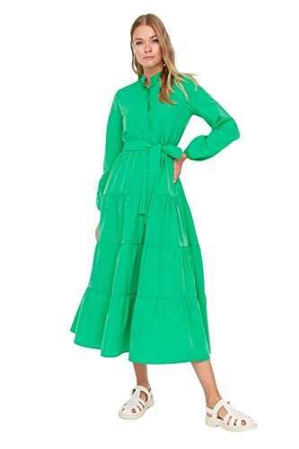 TRENDYOL Damen Trendyol Woman Design Maxi A-line Crew Neck Woven Dress, Grün, 36 EU von TRENDYOL