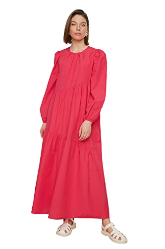 Trendyol Damen Shrew Detailed Round Collar Poplar Away Dress, Rosa, 40 EU von TRENDYOL