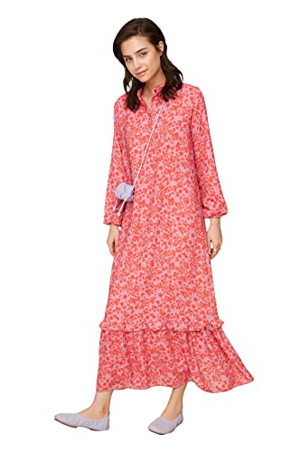 TRENDYOL Damen Blume Gemusterter Halber Patch-rock-end-frilly-gewebter Kleid Dress, Rot, 36 EU von TRENDYOL