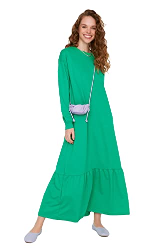 TRENDYOL Damen Woman Design Maxi Smock Crew Neck Knit Dress, Grün, L TRENDYOL Damen Woman Design Maxi Smock Crew Neck Knit Dress, Grün, L von TRENDYOL