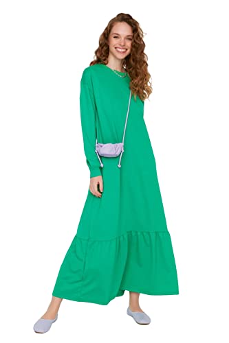 TRENDYOL Damen Woman Design Maxi Smock Crew Neck Knit Dress, Grün, L von TRENDYOL