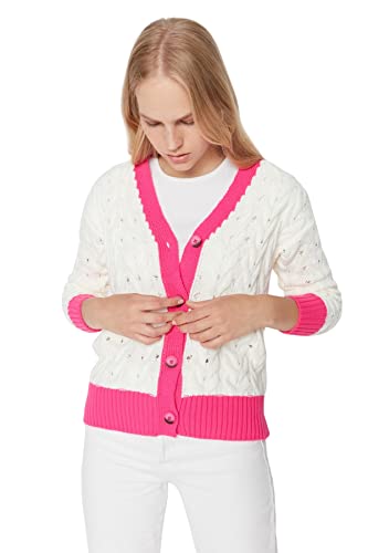 TRENDYOL Damen Cardigan mit V-Ausschnitt und Colorblock-Schnitt Pullover, Rose, S von TRENDYOL