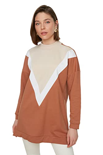 TRENDYOL Damen Beige Getäfelte Gestrickte Sweatshirt, S von TRENDYOL